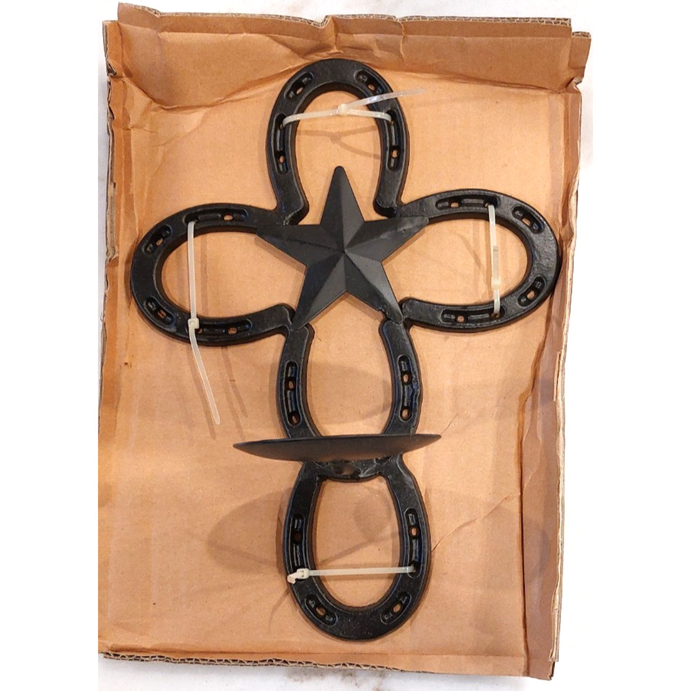 Rustic‎ Cast Iron Cross Sconce Candle Holder Wall Decor 12.5"